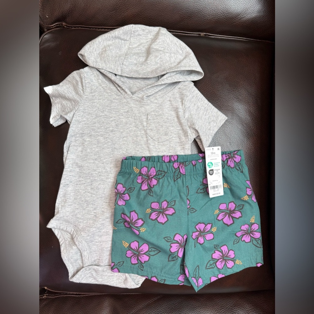 NWT Carter’s 12M Gray and Green Kids Matching Set